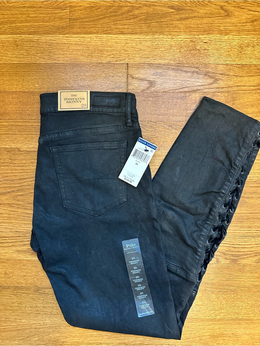 Polo by Ralph Lauren Black Tompkins Skinny women’s Jeans with Side Lace-Up
